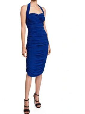 NORMA KAMALI Ruched Halter Midi "Bill" Dress in Cobalt Blue Size M